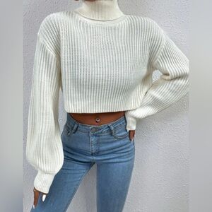 Turtleneck Ribbed Knit Drop Shoulder Sweater